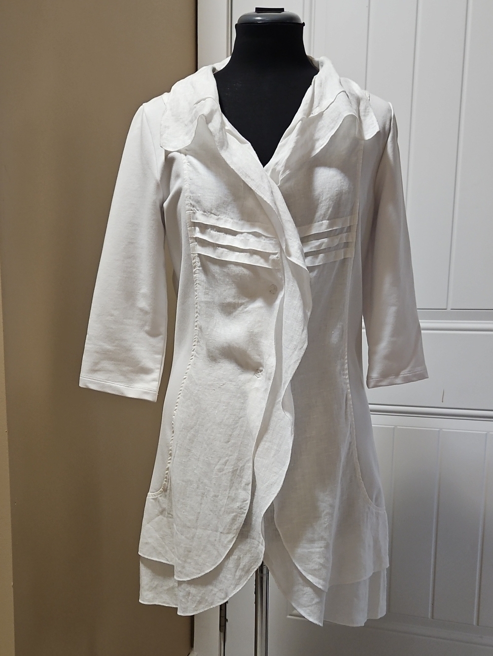 Yest White Linen/Cotton A-line Boho Chic Overshirt Blazer Size 4
